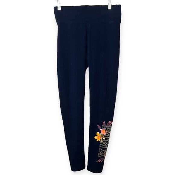 NWOT PINK Bling Sequin Floral Yoga Leggings Navy Blue Cotton Comfy Size Small - Picture 2 of 8